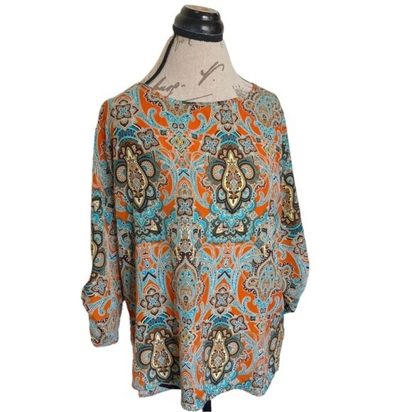 Akoz Womens Blouse Boho Bohemian Long Rolled Up Button Sleeve Size Large Retro - Picture 2 of 12